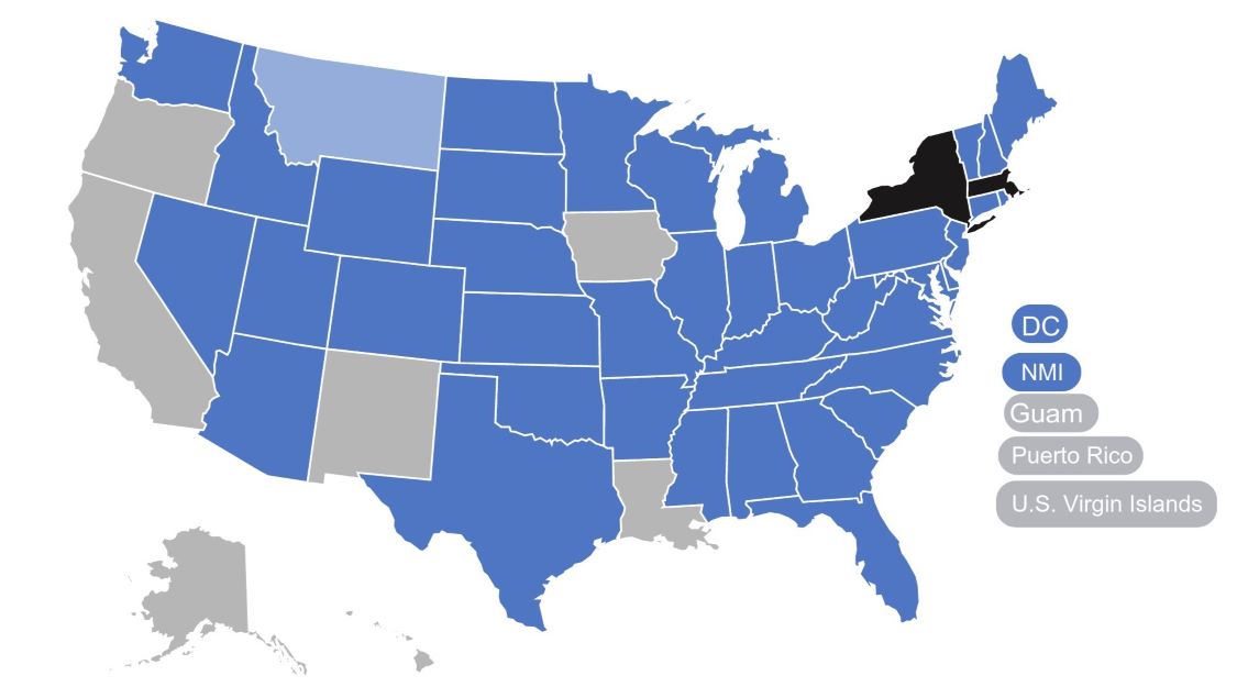 Map of the United States highlighting PSYPACT participating states